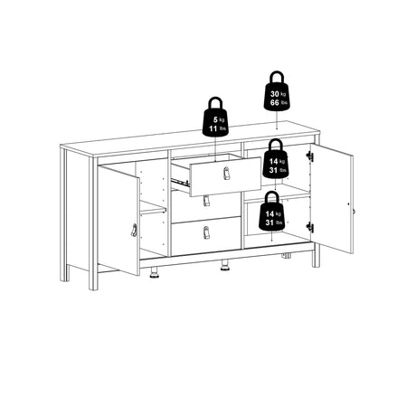 Madrid Sideboard 2 doors + 3 drawers in Jackson Hickory Oak
