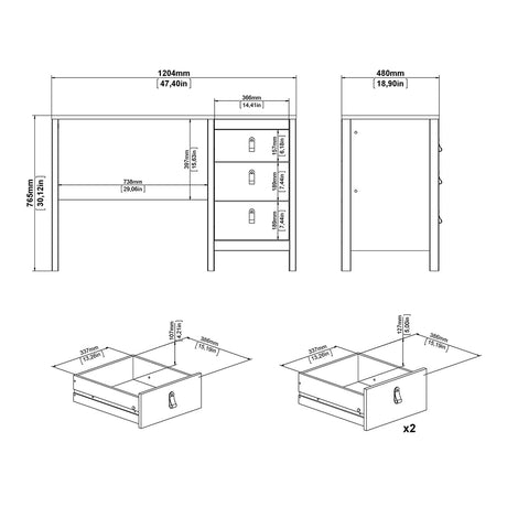Madrid Desk 3 Drawers in White