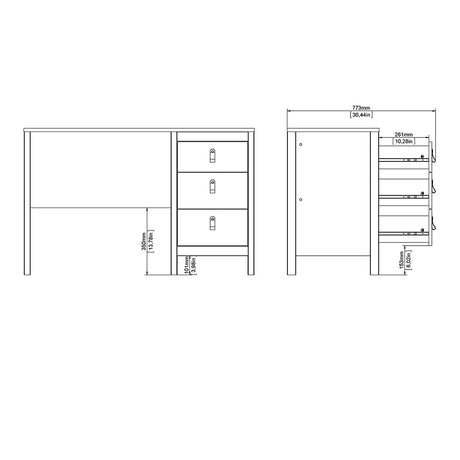 Madrid Desk 3 Drawers in Matt Black