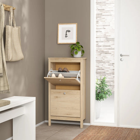 Madrid Shoe Cabinet 2 Flip Down Doors in Jackson Hickory Oak
