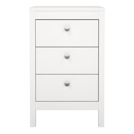 Madrid Bedside Table 3 Drawers in White