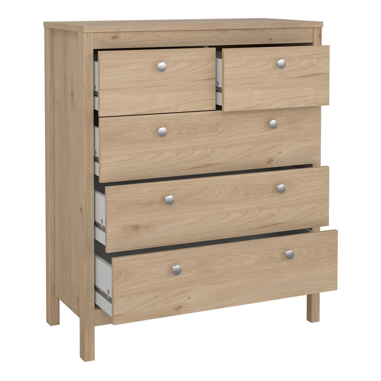 Madrid Bedroom Package 2 Drawer Bedside 5 Drawer Chest 2 Door Wardrobe in Jackson Hickory Oak
