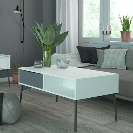 Fur Coffee Table with 1 Drawer Grey and White