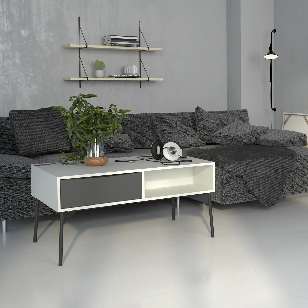 Fur Coffee Table with 1 Drawer Grey and White