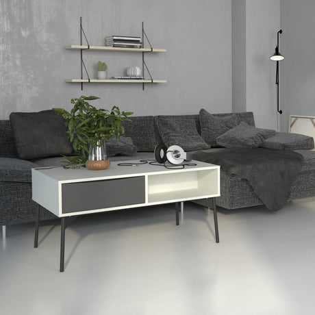 Fur Coffee Table with 1 Drawer Grey and White