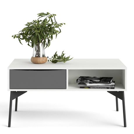 Fur Coffee Table with 1 Drawer Grey and White