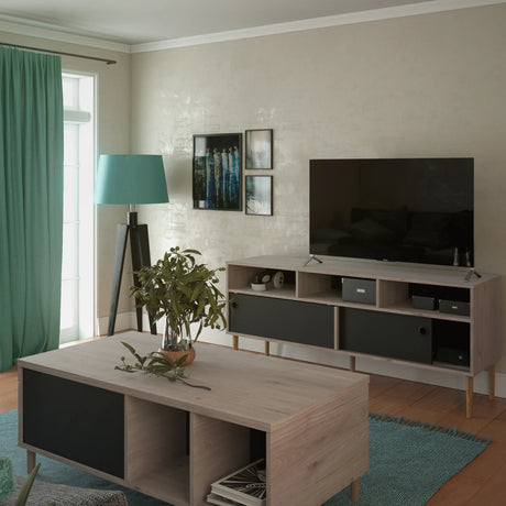 Rome TV Unit 2 Sliding Doors Oak and Matt Black