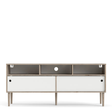 Rome TV Unit 2 Sliding Doors Oak and Matt White