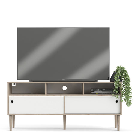 Rome TV Unit 2 Sliding Doors Oak and Matt White