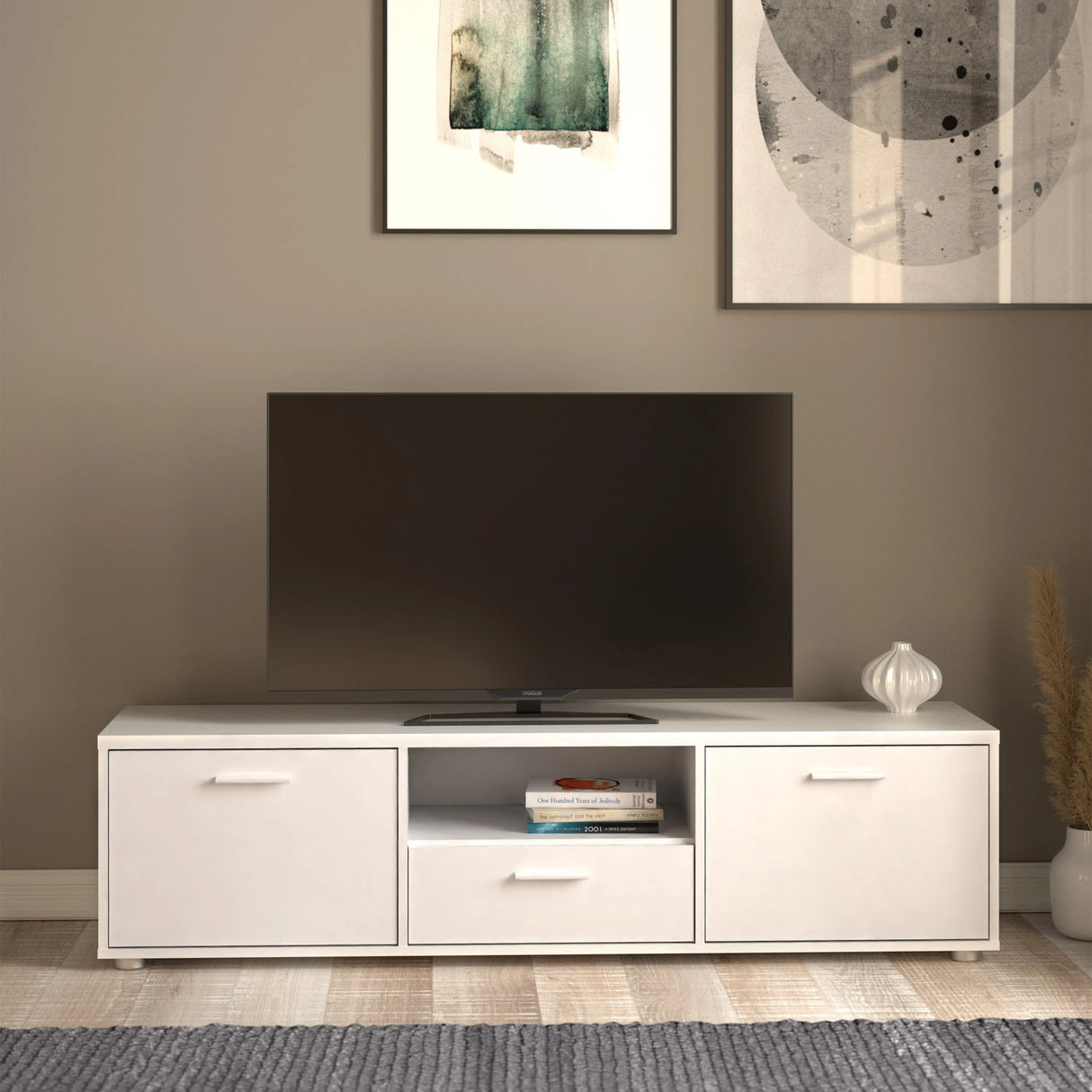 Media TV Unit with 2 Doors and 1 Drawer in White (147cm)