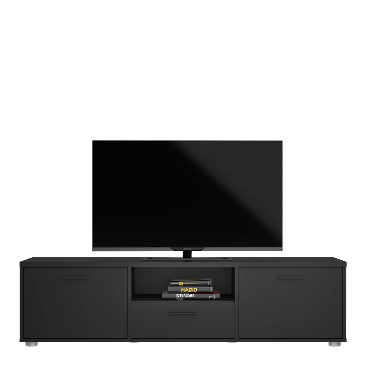 Media TV Unit with 2 Doors and 1 Drawer in Black (147cm)