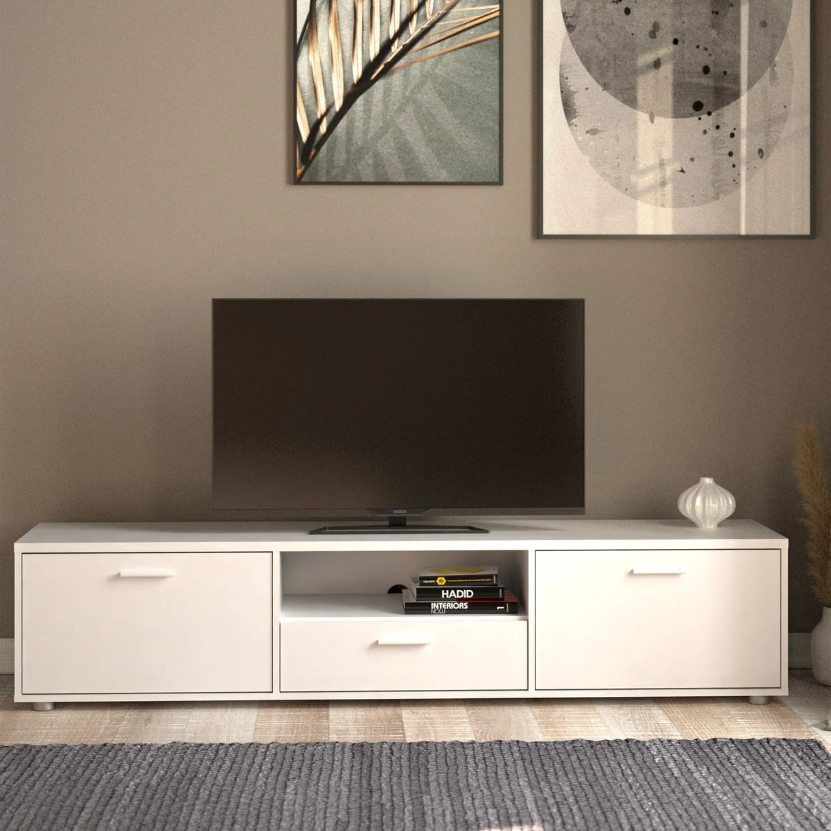 Media TV Unit with 2 Doors and 1 Drawer in White