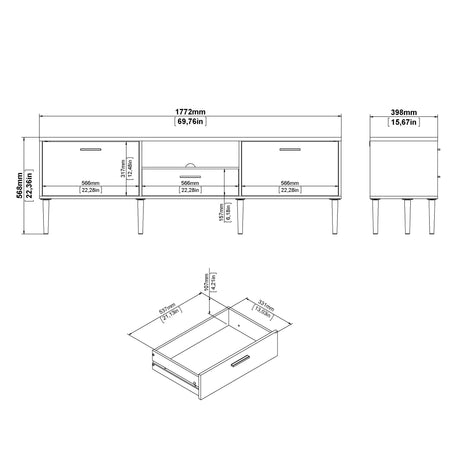 Media TV Unit with 2 Doors and 1 Drawer in White