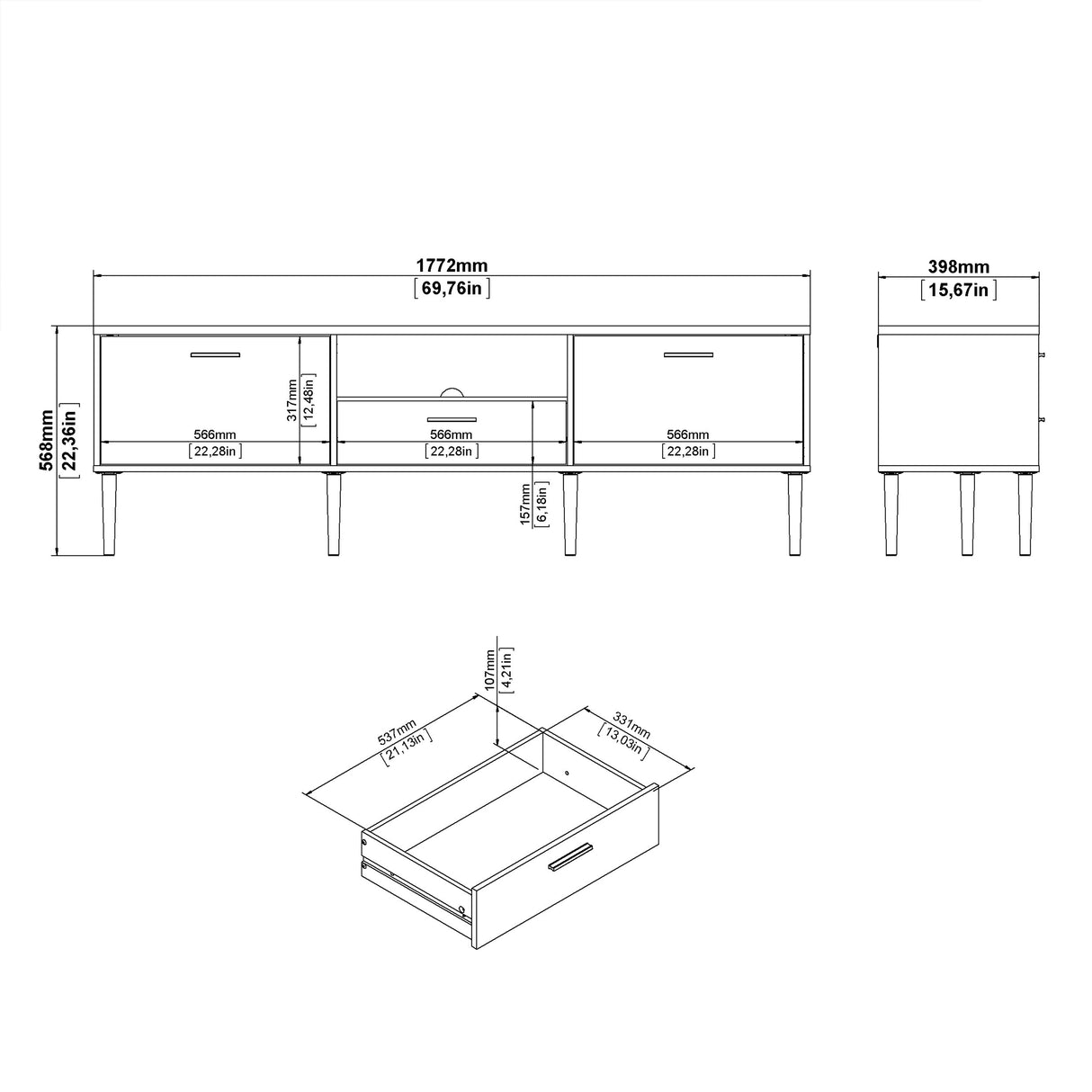 Media TV Unit with 2 Doors and 1 Drawer in Black