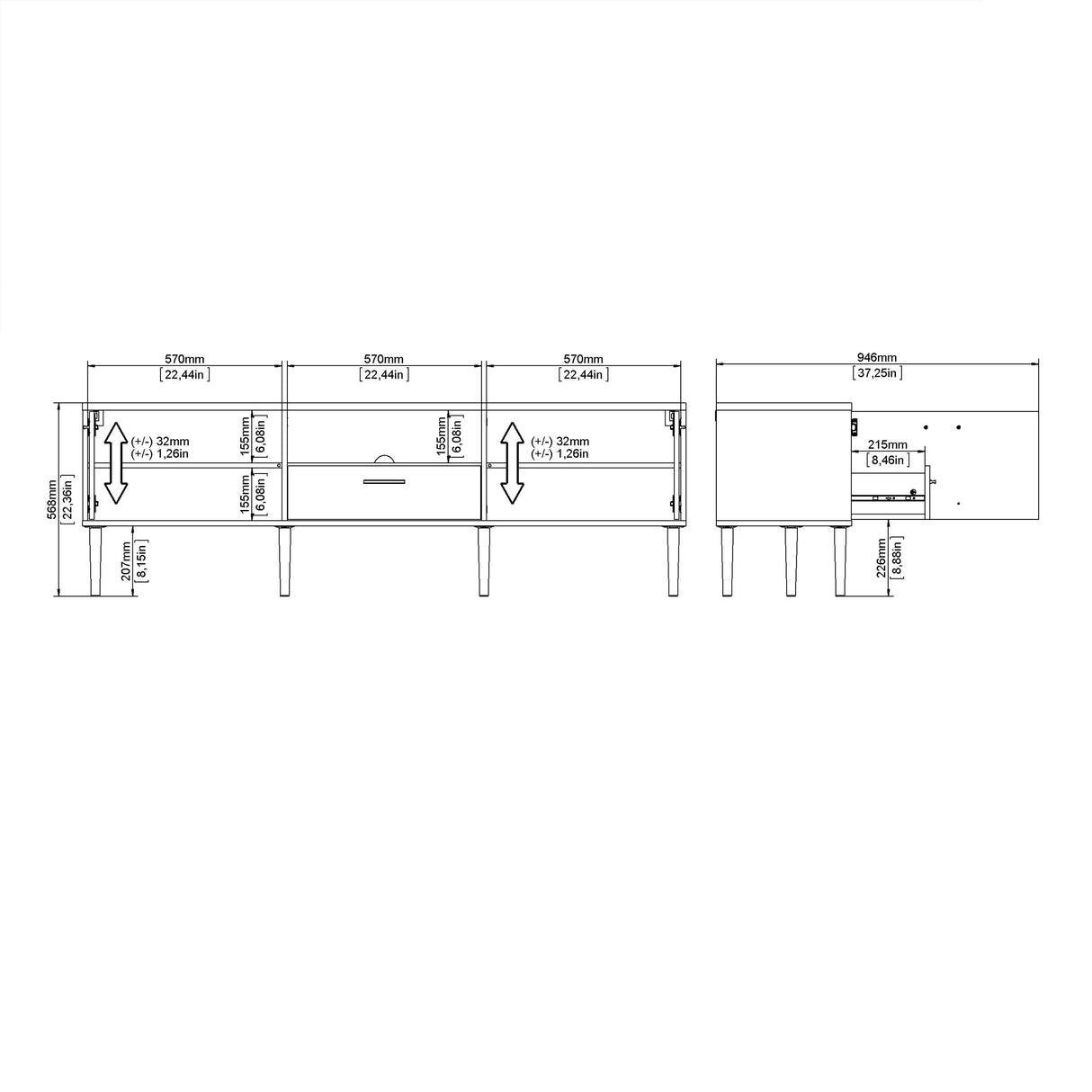 Media TV Unit with 2 Doors and 1 Drawer in Black