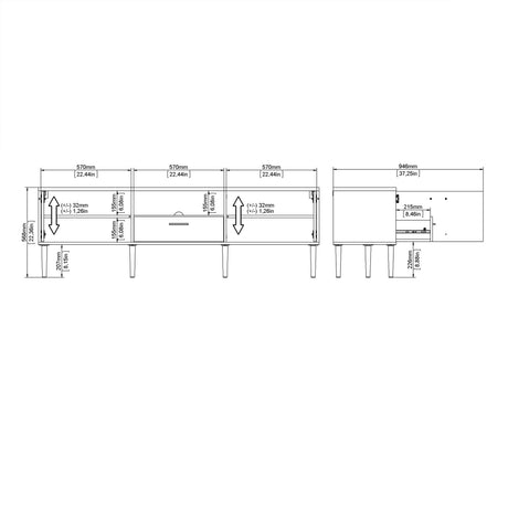 Media TV Unit with 2 Doors and 1 Drawer in Black