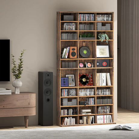 HOMCOM CD Storage Unit with Adjustable Shelves, 102 x 195 cm, Rustic Brown