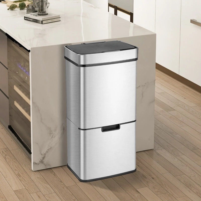 72L Stainless Steel Trash Can Motion Sensor Garbage Bin-Silver