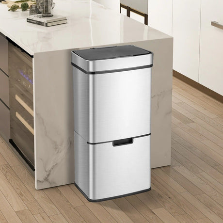 72L Stainless Steel Trash Can Motion Sensor Garbage Bin-Silver