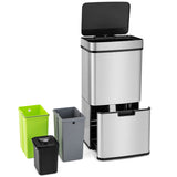 72L Stainless Steel Trash Can Motion Sensor Garbage Bin-Silver