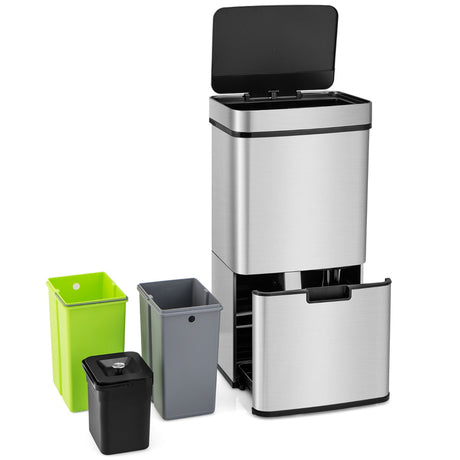 72L Stainless Steel Trash Can Motion Sensor Garbage Bin-Silver