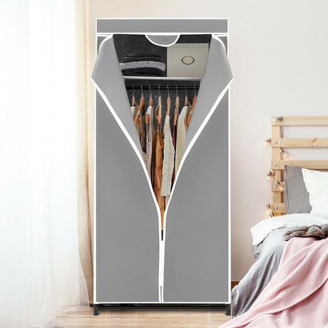 Double Canvas Wardrobe with Dust-proof Cover-Grey