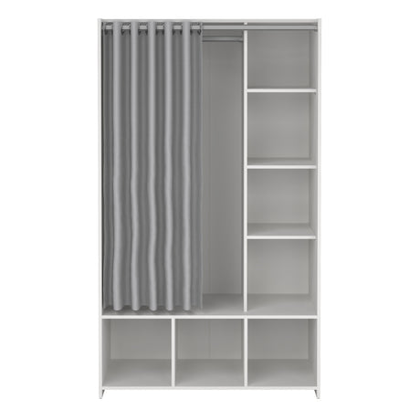Uppsala Open Mobile Wardrobe Unit in White with a Grey Textile Curtain