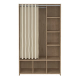 Uppsala Open Wardrobe Unit in Jackson Hickory Oak with a Beige Textile Curtain