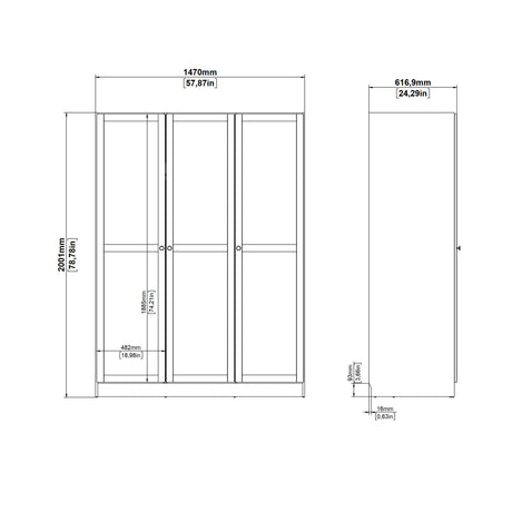 Brande Wardrobe with 3 Frame Doors in White