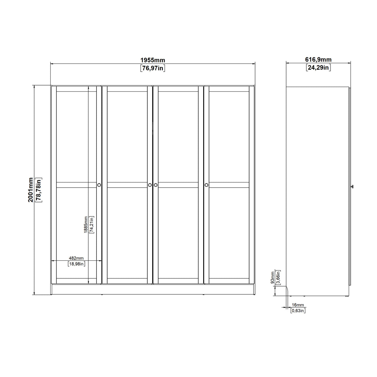 Brande Wardrobe with 4 Frame Doors in White