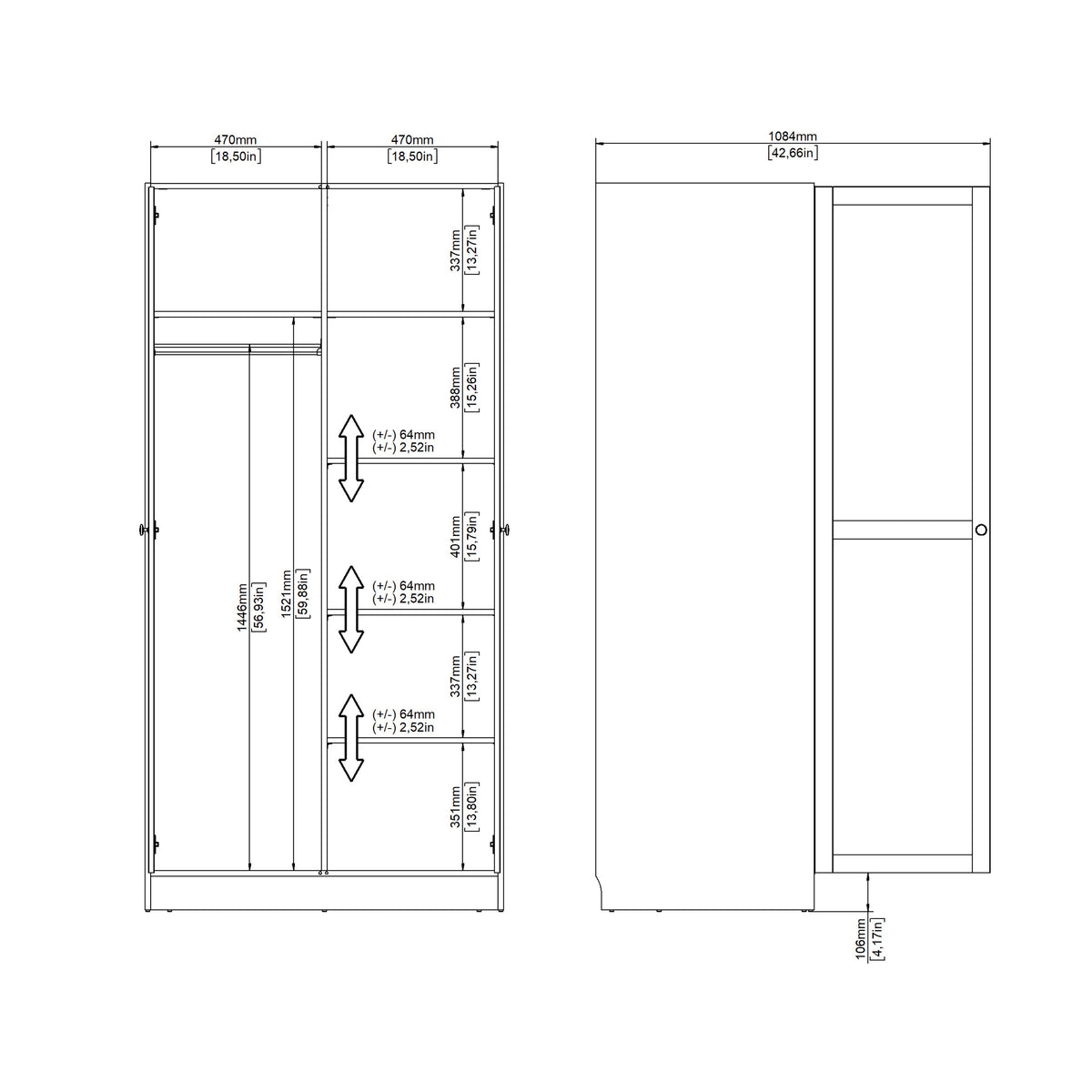 Brande Wardrobe with 2 frame doors in Jackson Hickory