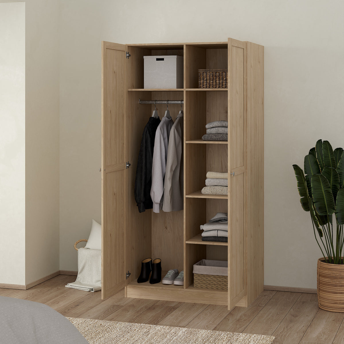 Brande Wardrobe with 2 frame doors in Jackson Hickory