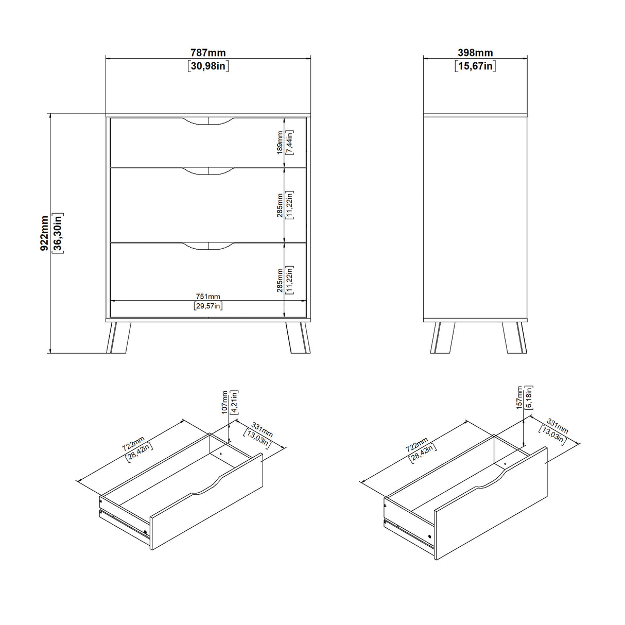 Ikast Chest 3 Drawers In Jackson Hickory and White