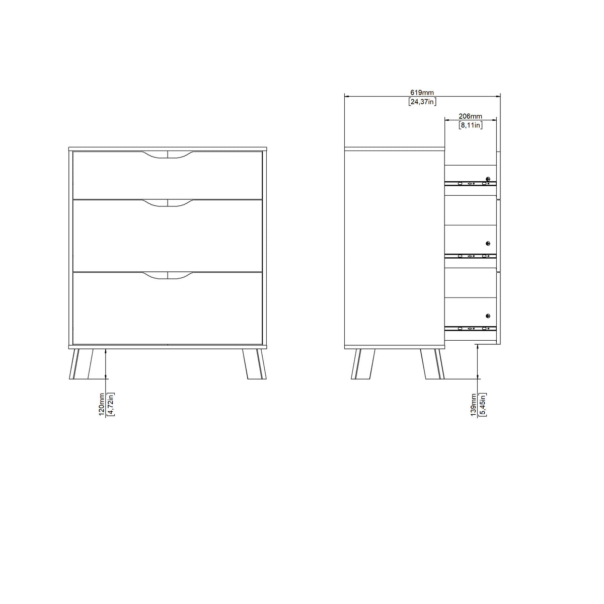 Ikast Chest 3 Drawers In Jackson Hickory and White