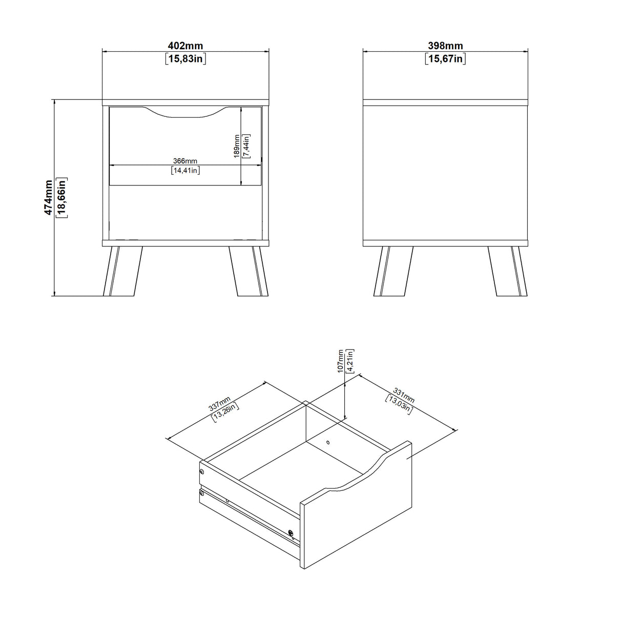 Ikast Nightstand 1 Drawer in Jackson Hickory and White