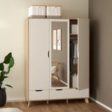 Ikast Wardrobe 3 Doors 2 Drawers with Mirror in Jackson Hickory and White