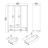 Ikast Wardrobe 3 Doors 2 Drawers with Mirror in Jackson Hickory and White