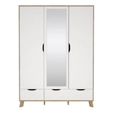 Ikast Wardrobe 3 Doors 2 Drawers with Mirror in Jackson Hickory and White
