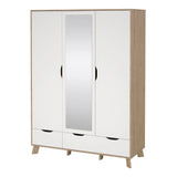 Ikast Wardrobe 3 Doors 2 Drawers with Mirror in Jackson Hickory and White