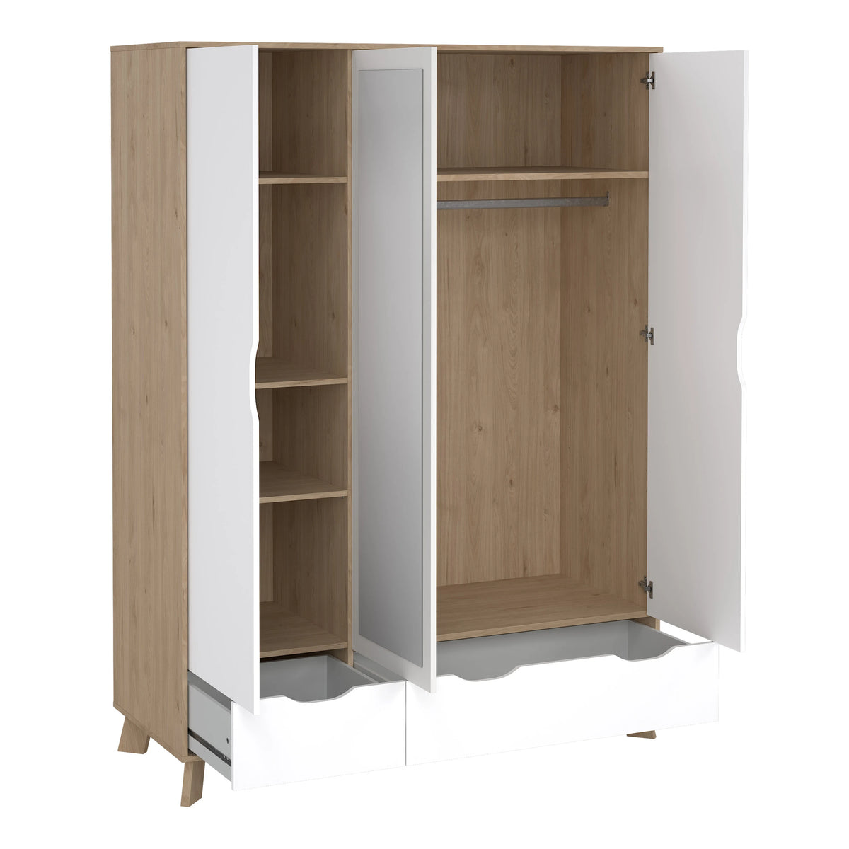 Ikast Wardrobe 3 Doors 2 Drawers with Mirror in Jackson Hickory and White