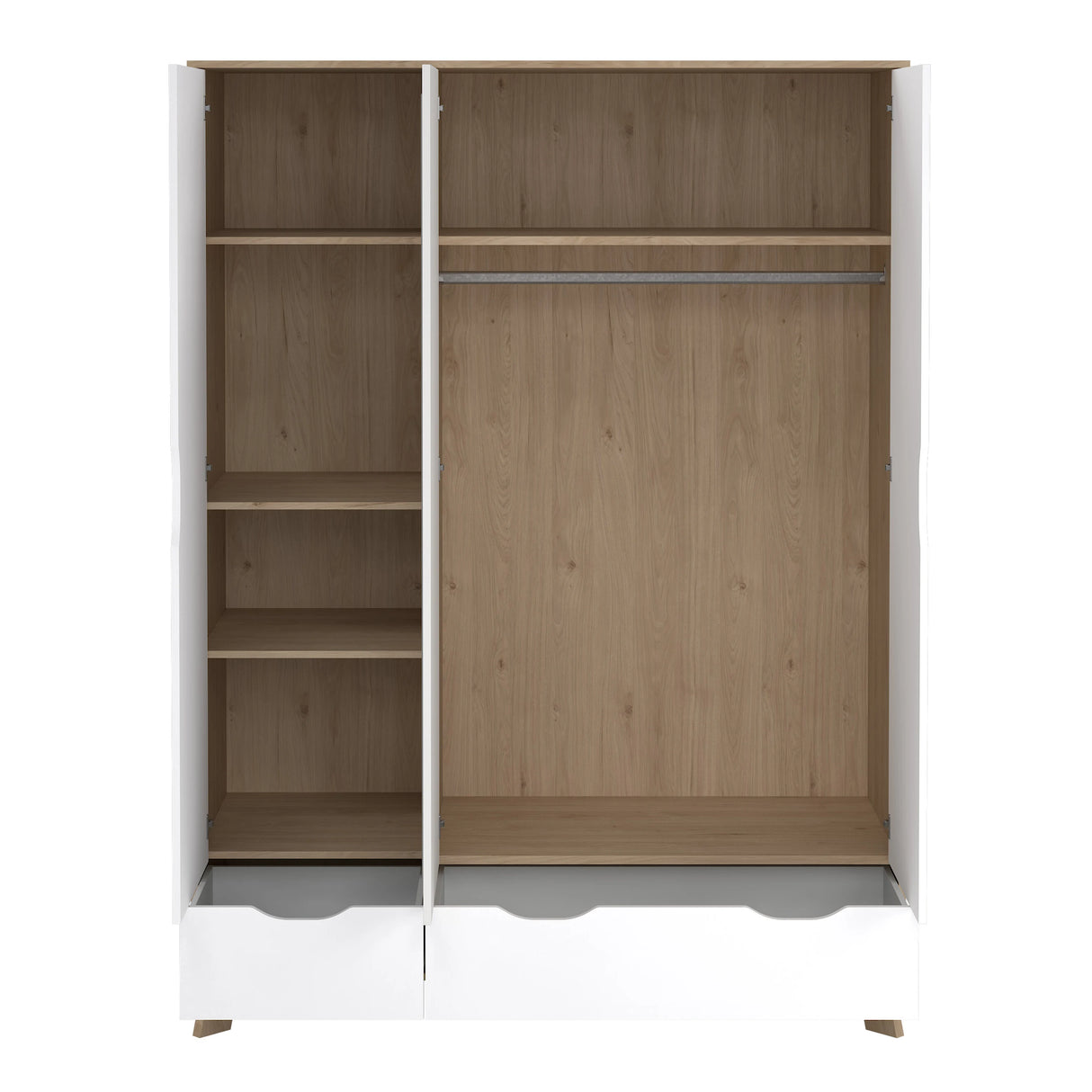 Ikast Wardrobe 3 Doors 2 Drawers with Mirror in Jackson Hickory and White