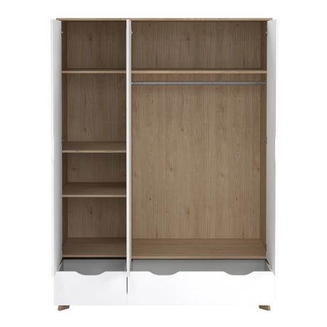 Ikast Wardrobe 3 Doors 2 Drawers with Mirror in Jackson Hickory and White
