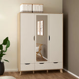Ikast Wardrobe 3 Doors 2 Drawers with Mirror in Jackson Hickory and White