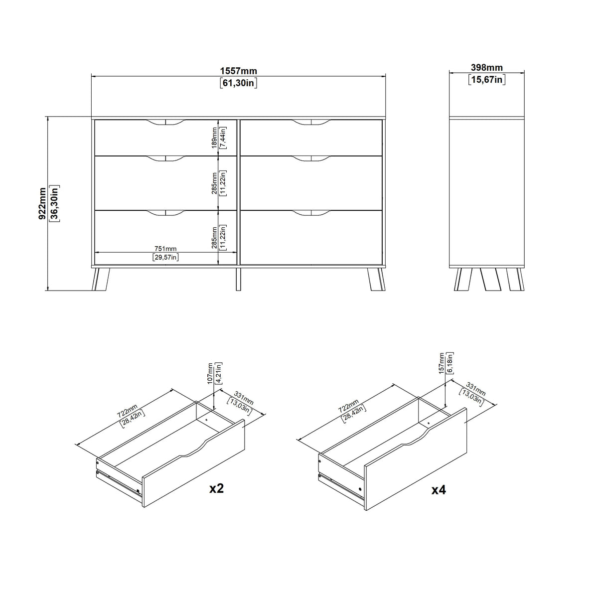Ikast Double Dresser 6 Drawers in Jackson Hickory and White