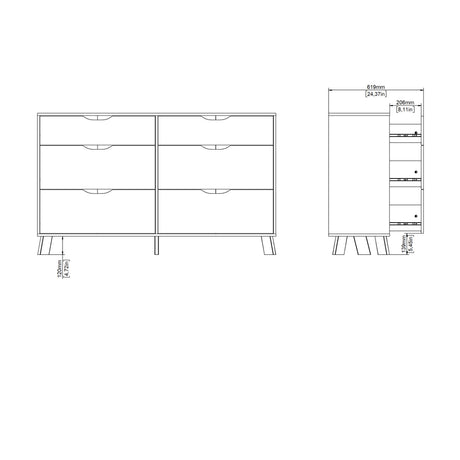Ikast Double Dresser 6 Drawers in Jackson Hickory and White