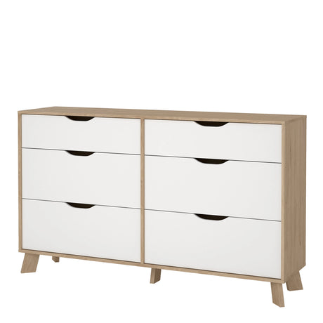 Ikast Double Dresser 6 Drawers in Jackson Hickory and White