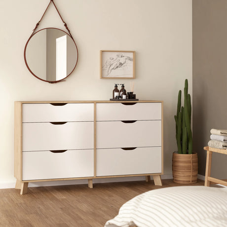 Ikast Double Dresser 6 Drawers in Jackson Hickory and White