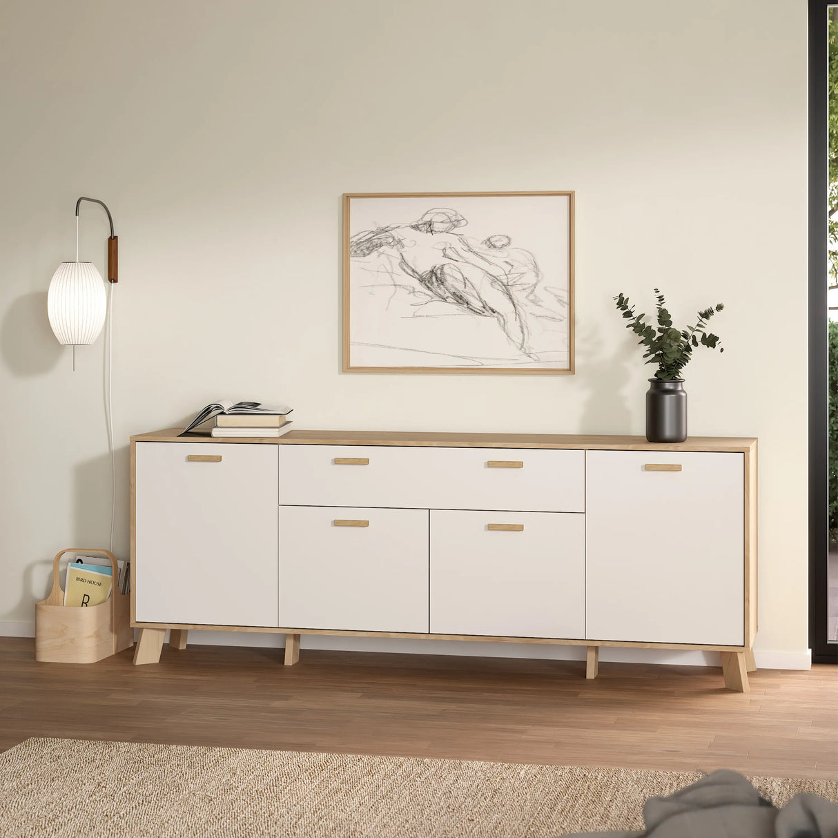 Ikast Sideboard 4 Doors 1 Drawer in Jackson Hickory and White