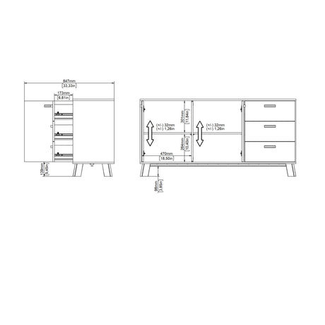 Ikast Sideboard 2 Doors 3 Drawers in Jackson Hickory and White