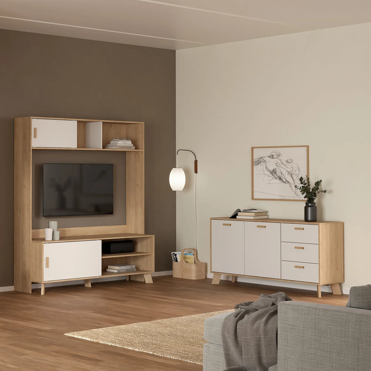 Ikast Sideboard 2 Doors 3 Drawers in Jackson Hickory and White